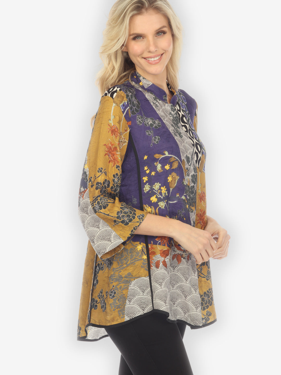 Bohemian Mixed Art Silk Tummy Tuck Shirt