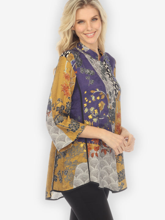 Bohemian Mixed Art Silk Tummy Tuck Shirt