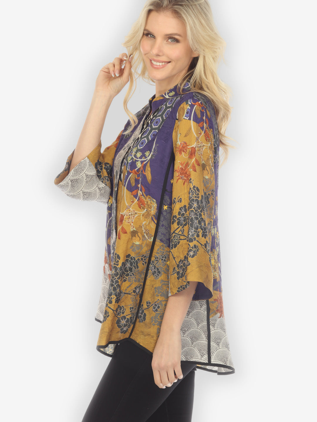 Bohemian Mixed Art Silk Tummy Tuck Shirt