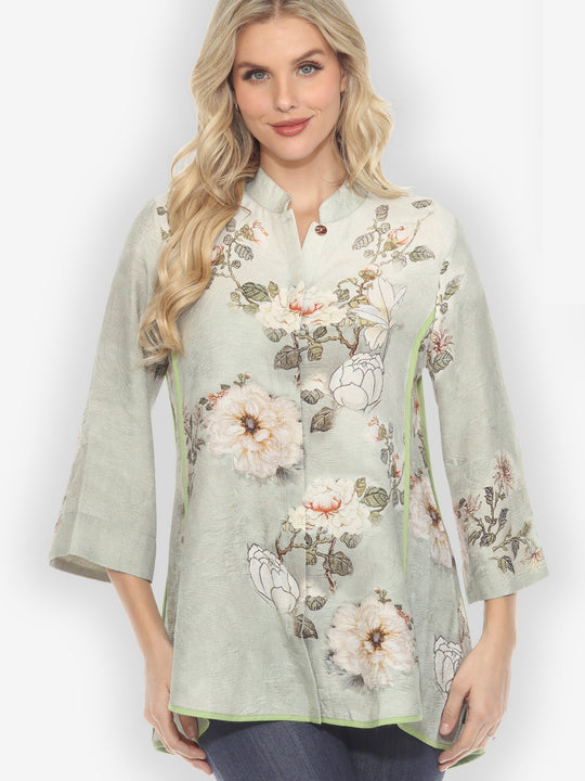 Baby White Peony Silk Tummy Tuck Shirt