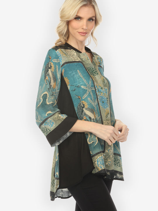 Crane Bamboo Floral Engineered Tummy Tuck Silk Shirt