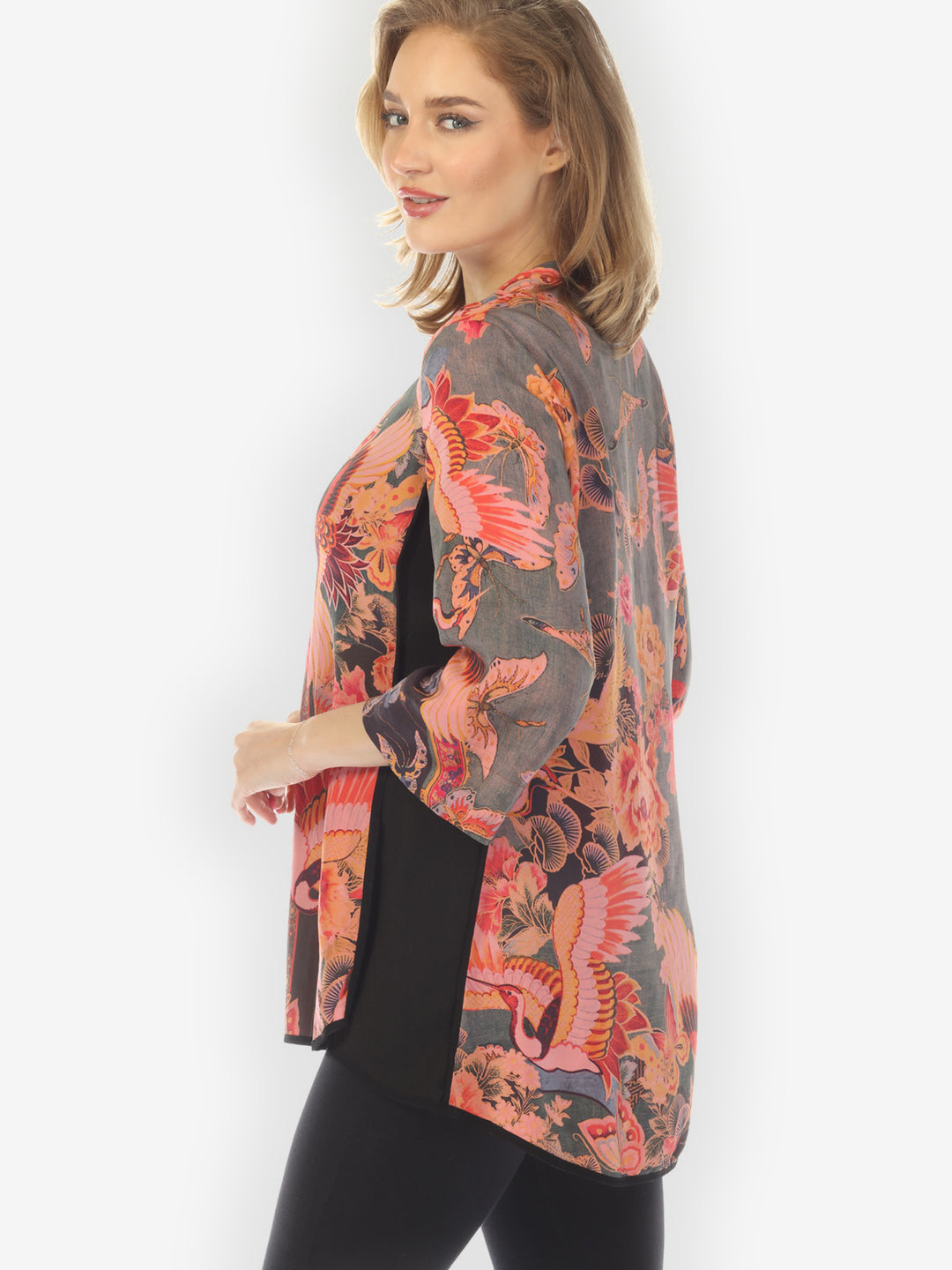 Crane Butterflies Silk Tummy Tuck Shirt