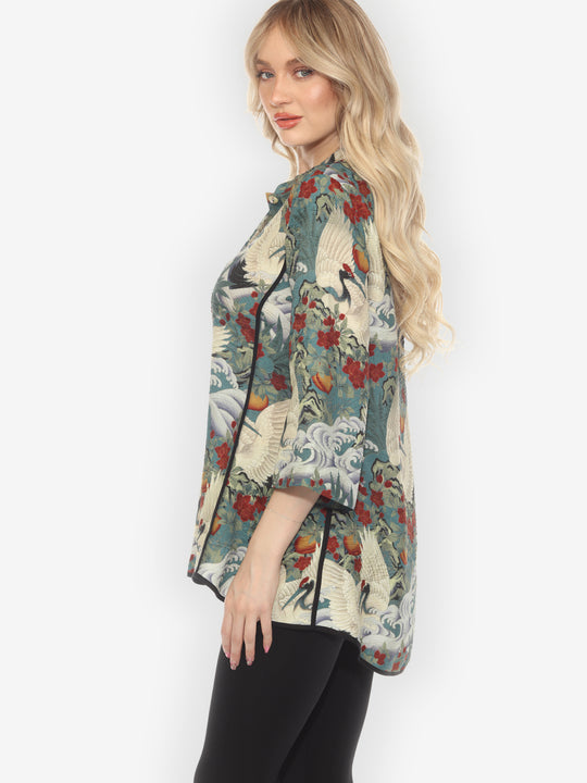 Crane in Jungle Silk Tummy Tuck Shirt