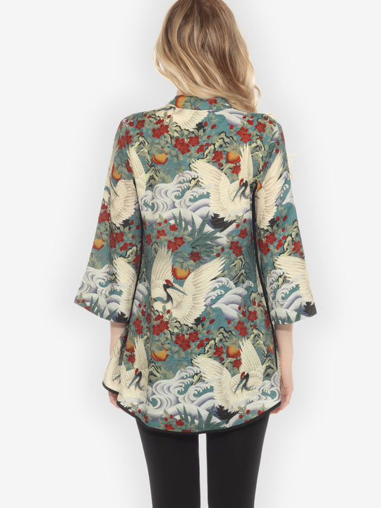 Crane in Jungle Silk Tummy Tuck Shirt