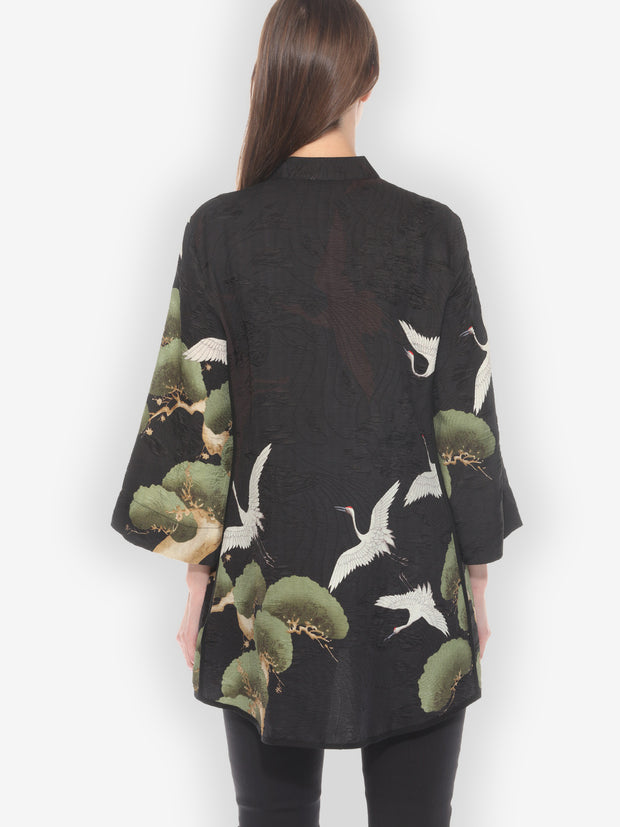 Cranes Over Forest Tummy Tuck Shirt