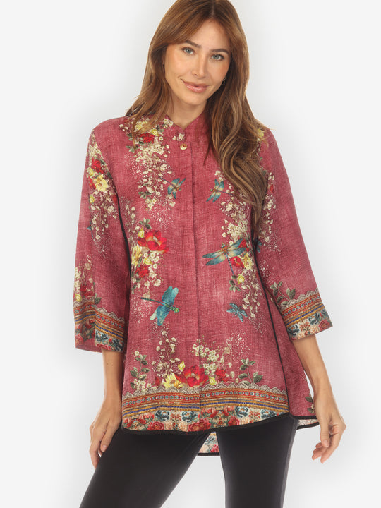 Dragonfly and Waterlilies Silk Tummy Tuck Shirt