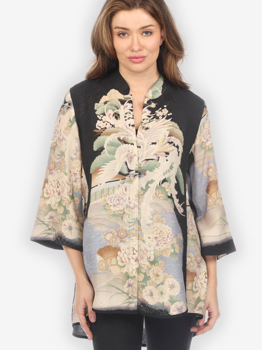 Edo Art Design Silk Tummy Tuck Shirt