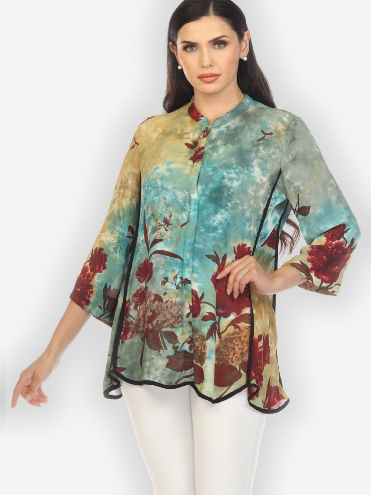 Flowers in the Pond Hand Dyed Tummy Tuck Blouse