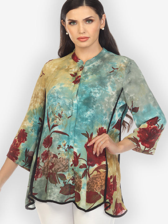 Flowers in the Pond Hand Dyed Tummy Tuck Blouse