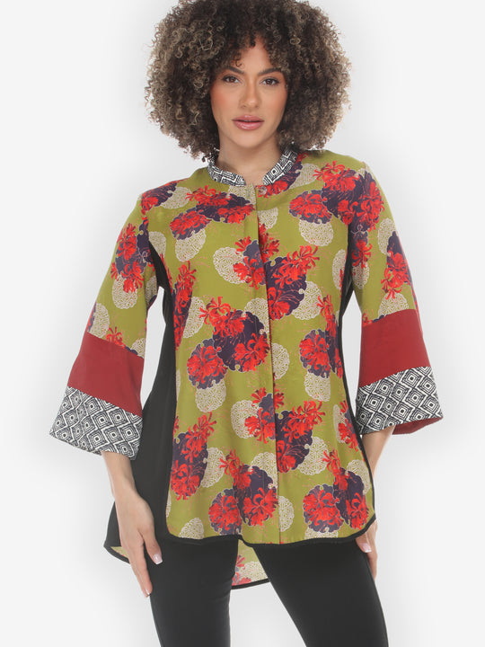 Flower Joy Garden Silk Tummy Tuck Shirt