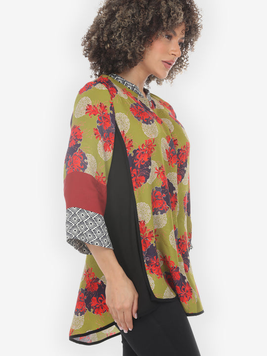 Flower Joy Garden Silk Tummy Tuck Shirt