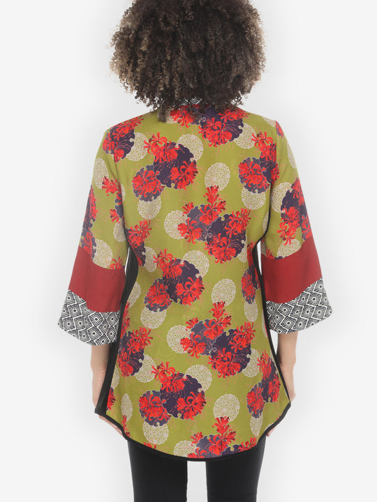 Flower Joy Garden Silk Tummy Tuck Shirt