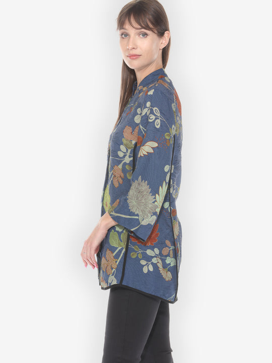 Garden in Blue Silk Tummy Tuck Shirt