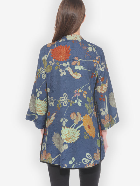 Garden in Blue Silk Tummy Tuck Shirt