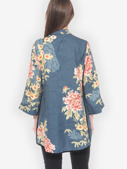 Indigo Shibori Flowers Tummy Tuck Shirt