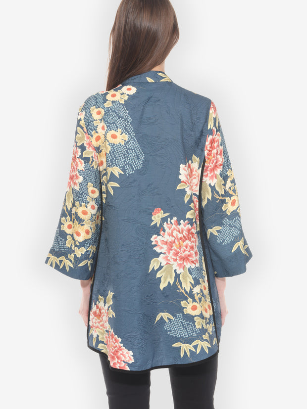 Indigo Shibori Flowers Tummy Tuck Shirt