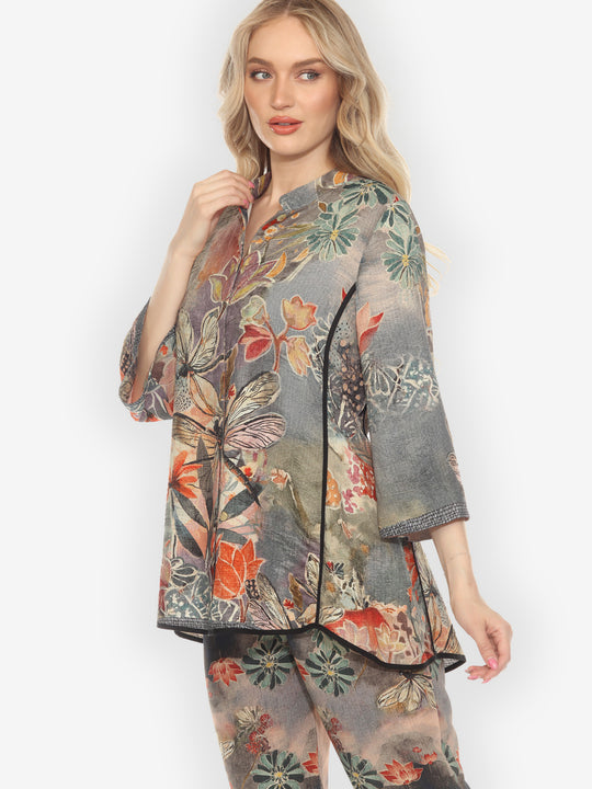 Japanese Modern Dragonfly Silk Tummy Tuck Shirt