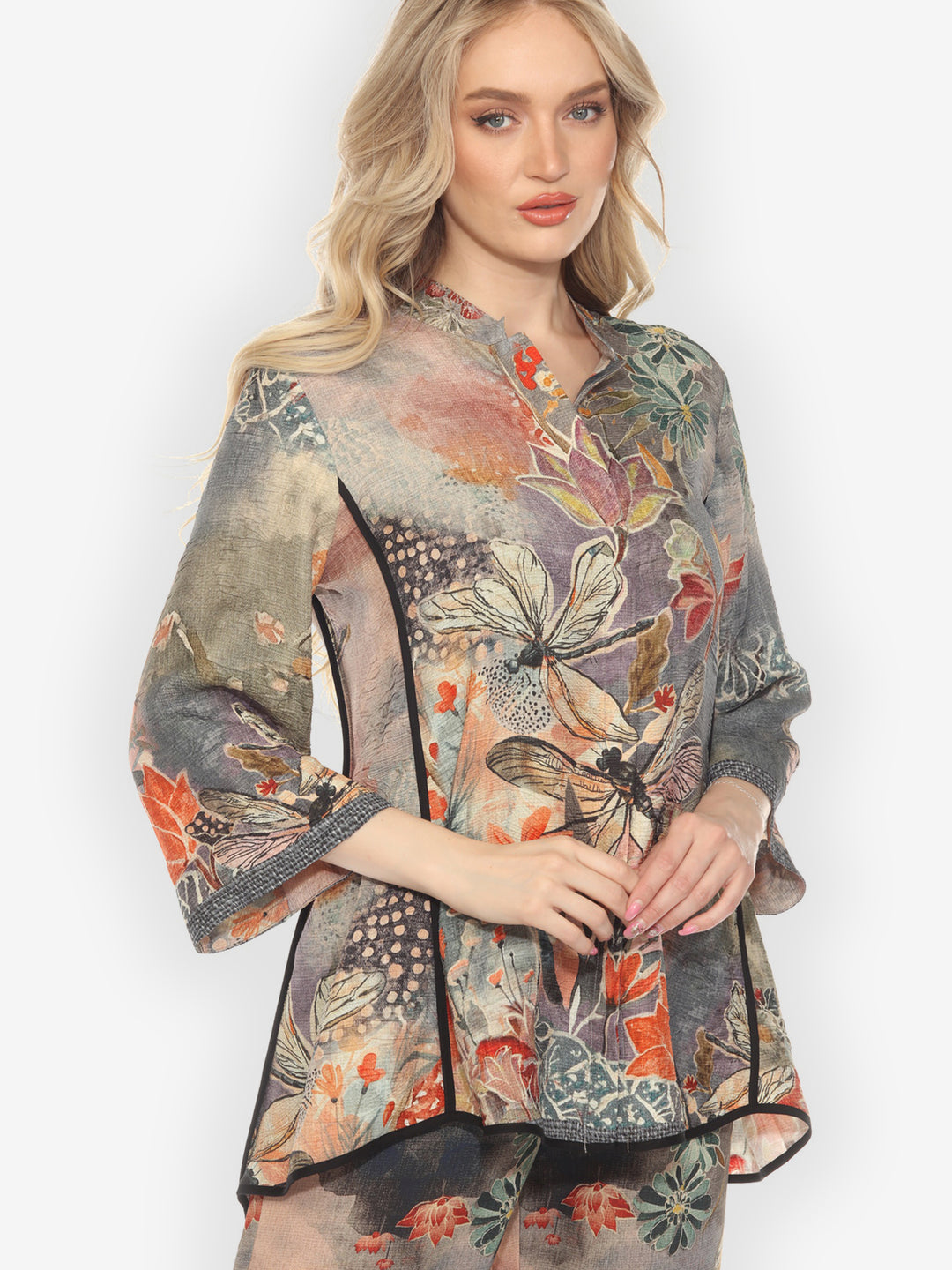 Japanese Modern Dragonfly Silk Tummy Tuck Shirt