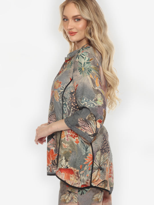 Japanese Modern Dragonfly Silk Tummy Tuck Shirt