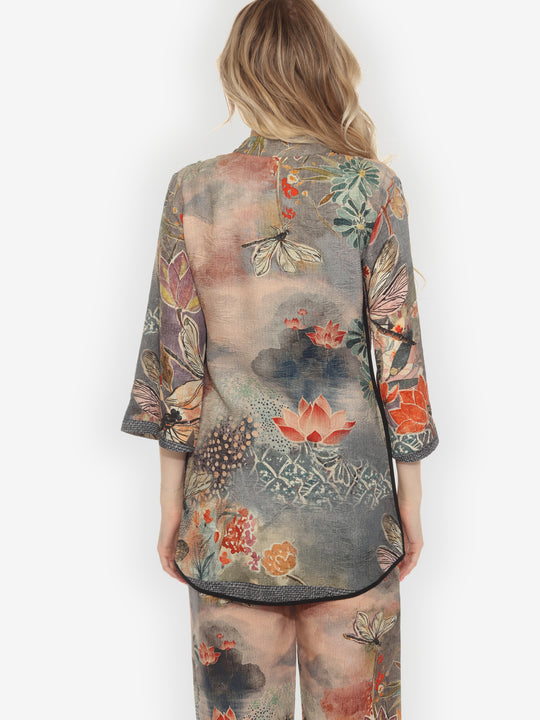 Japanese Modern Dragonfly Silk Tummy Tuck Shirt