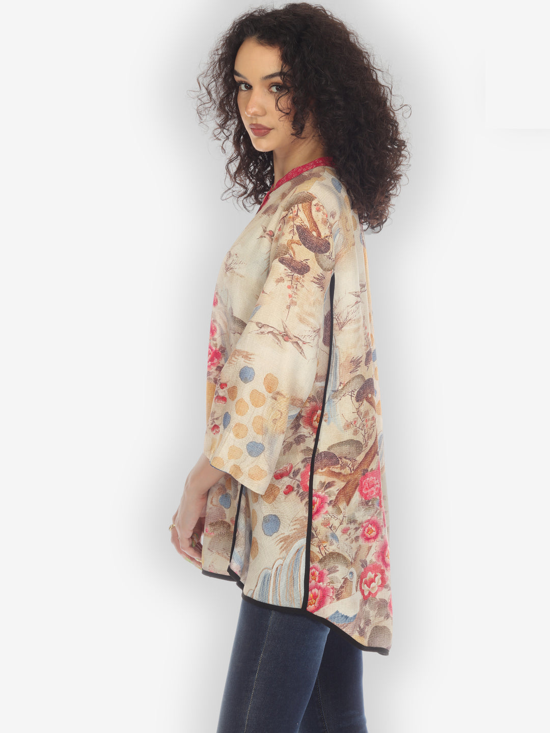 Kimono Art Design Silk Tummy Tuck Blouse