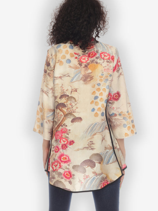 Kimono Art Design Silk Tummy Tuck Blouse
