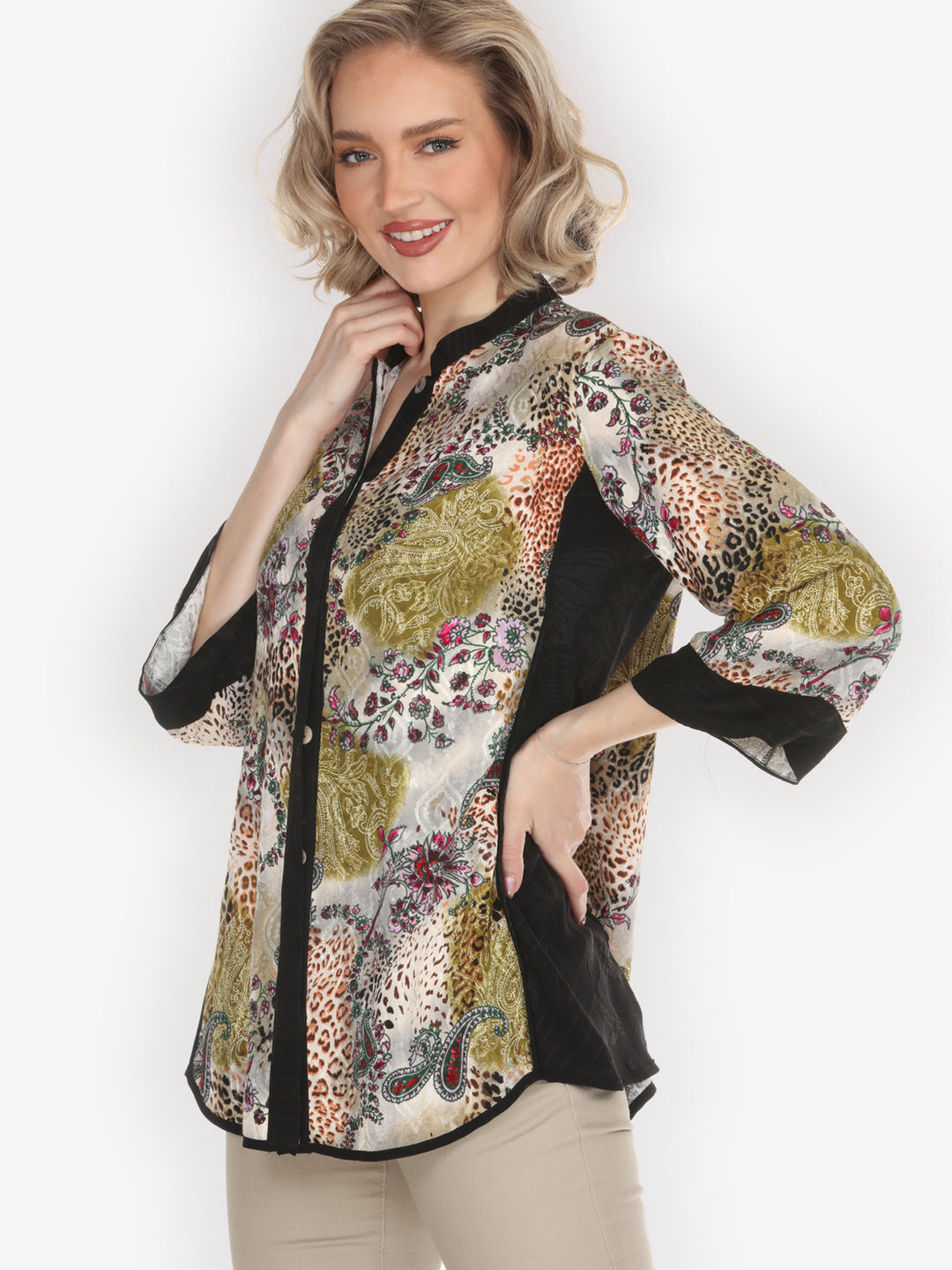 Luxurious Paisley Leopard Tummy Tuck Shirt