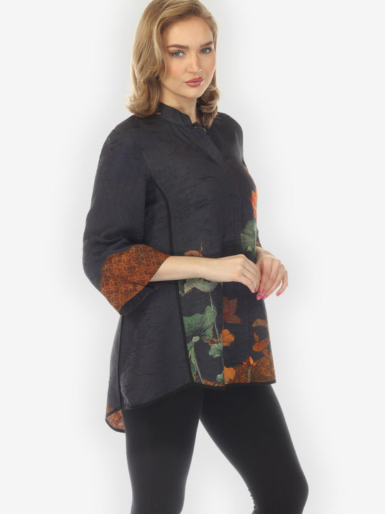 Lotus Paradise Navy Silk Tummy Tuck Shirt