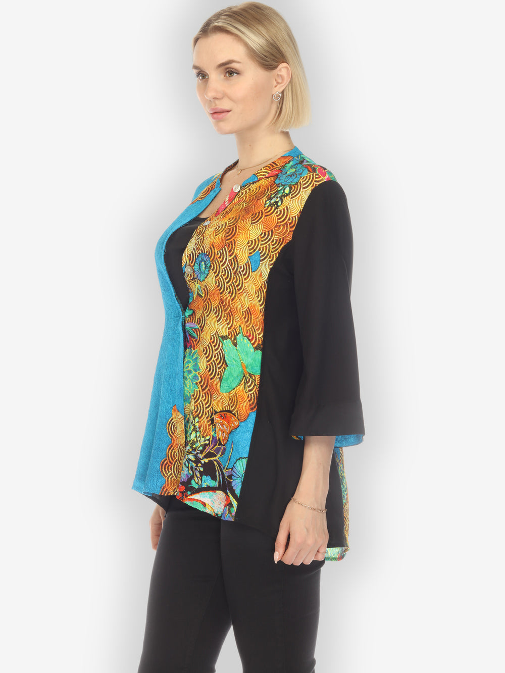 Magical Butterfly in Blue Silk Tummy Tuck Blouse