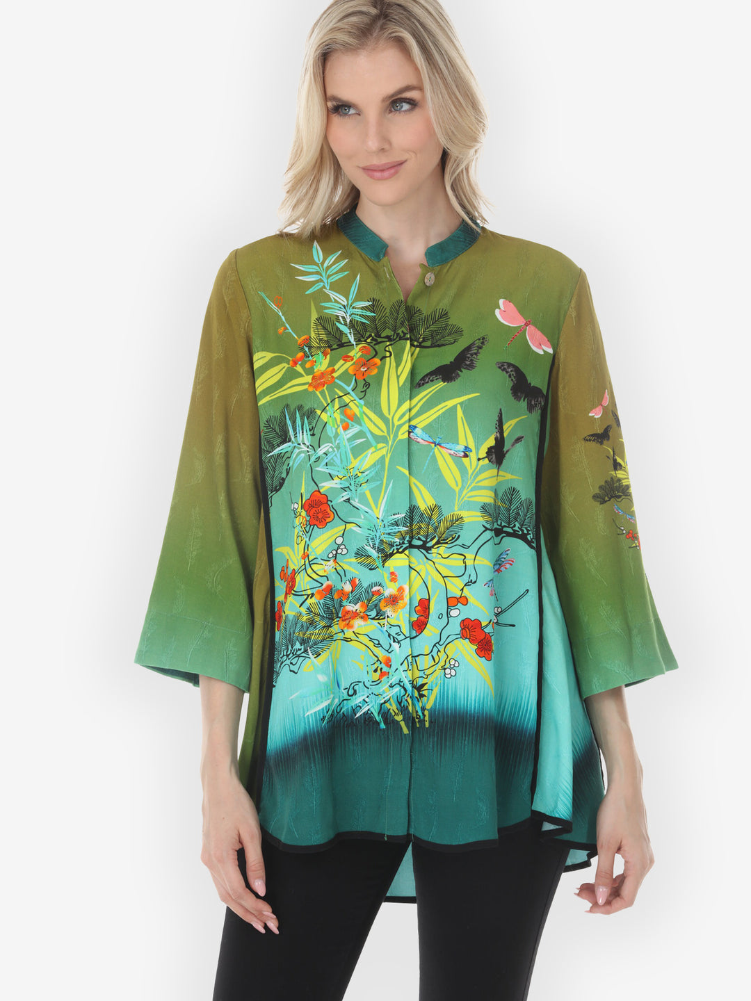 Ombre Floral Garden Tummy Tuck Blouse - M