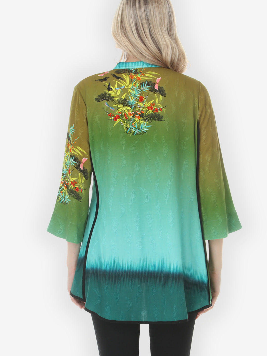Ombre Floral Garden Tummy Tuck Blouse - M