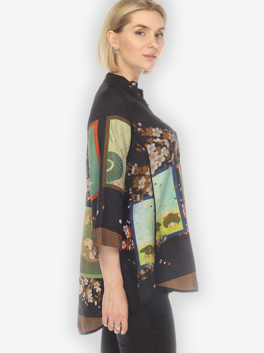 Postcards from Her Silk Tummy Tuck Blouse