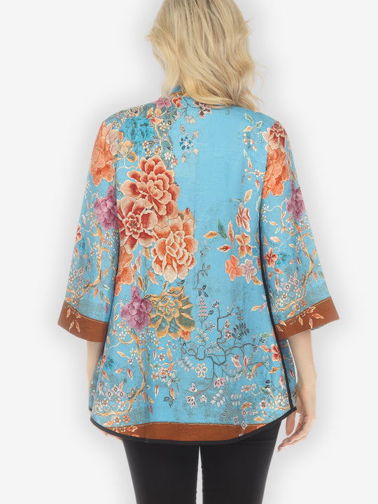Queenly Radiant Charm in Blue Silk Tummy Tuck Shirt