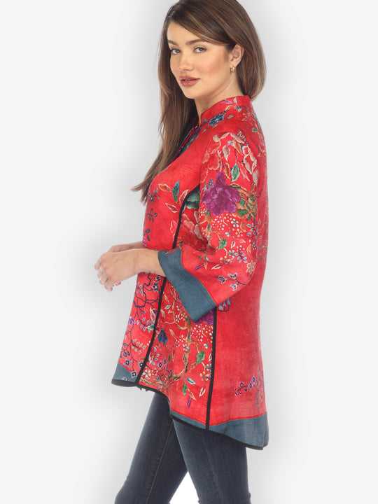 Queenly Radiant Charm Red Silk Tummy Tuck Blouse