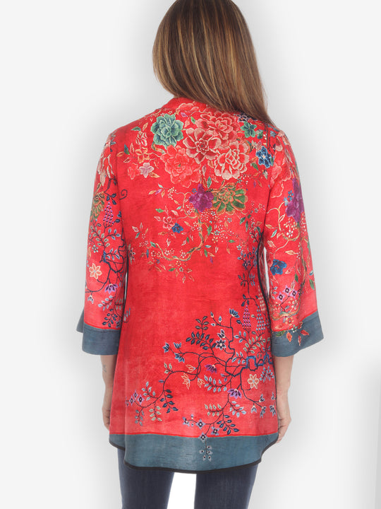 Queenly Radiant Charm Red Silk Tummy Tuck Blouse
