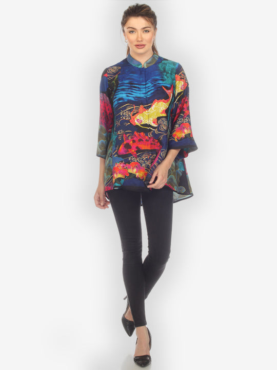 Royal Koi Pond Silk Tummy Tuck Blouse