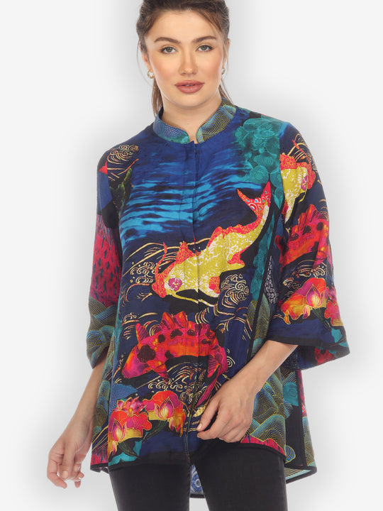 Royal Koi Pond Silk Tummy Tuck Blouse