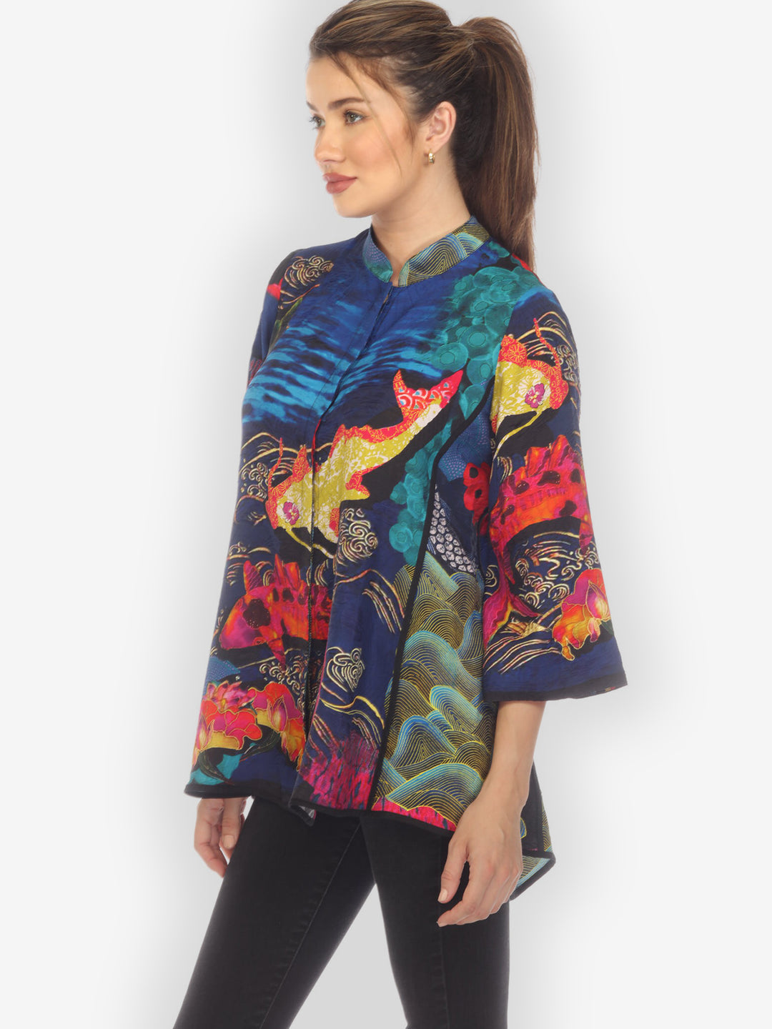 Royal Koi Pond Silk Tummy Tuck Blouse