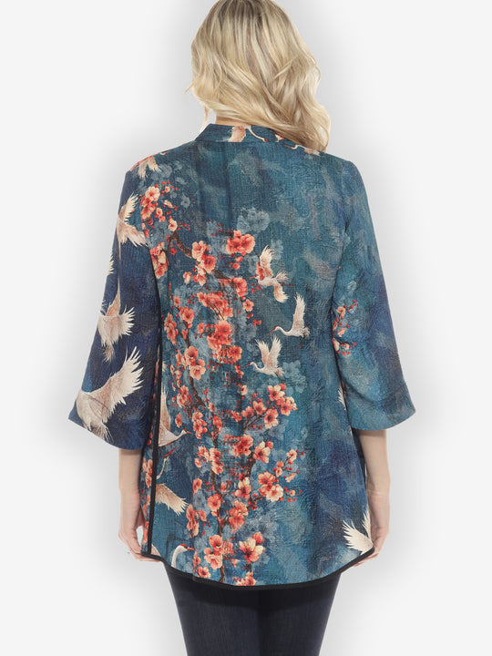 Sakura and Cranes Silk Tummy Tuck Shirt