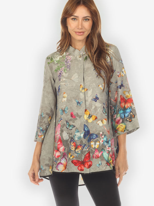 Swarm of Butterflies Silk Tummy Tuck Shirt