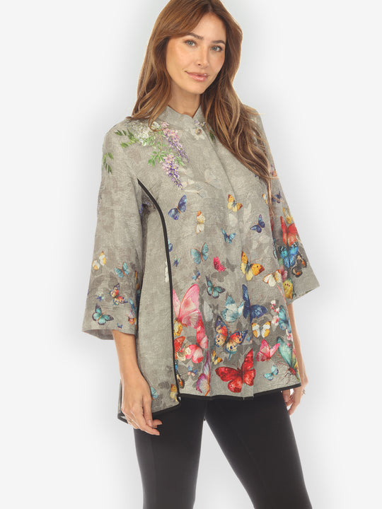 Swarm of Butterflies Silk Tummy Tuck Shirt