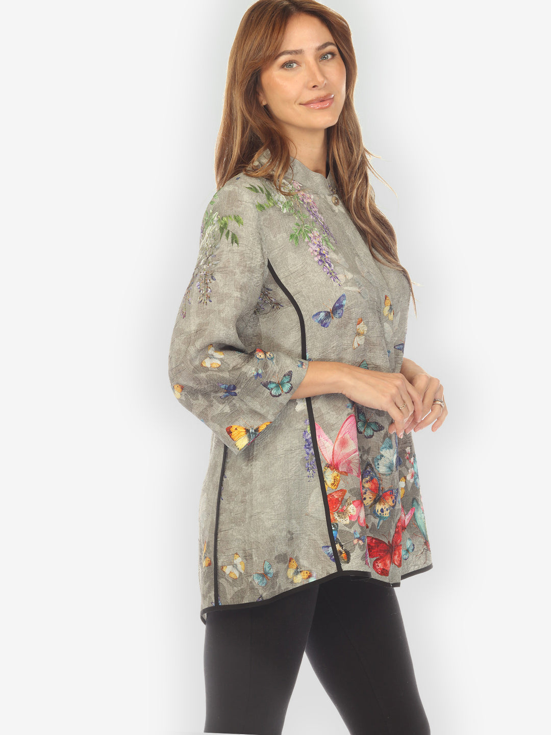 Swarm of Butterflies Silk Tummy Tuck Shirt