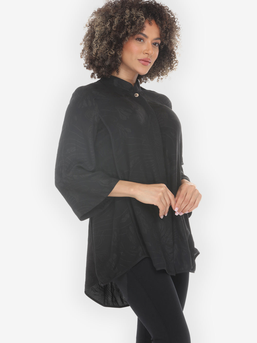 Solid Black Silk Tummy Tuck Shirt