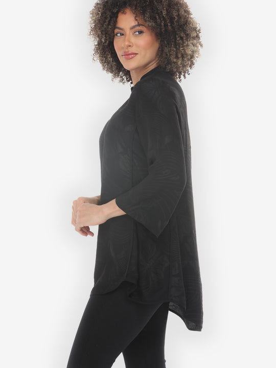 Solid Black Silk Tummy Tuck Shirt