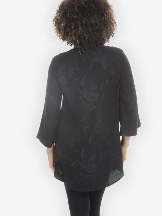 Solid Black Silk Tummy Tuck Shirt