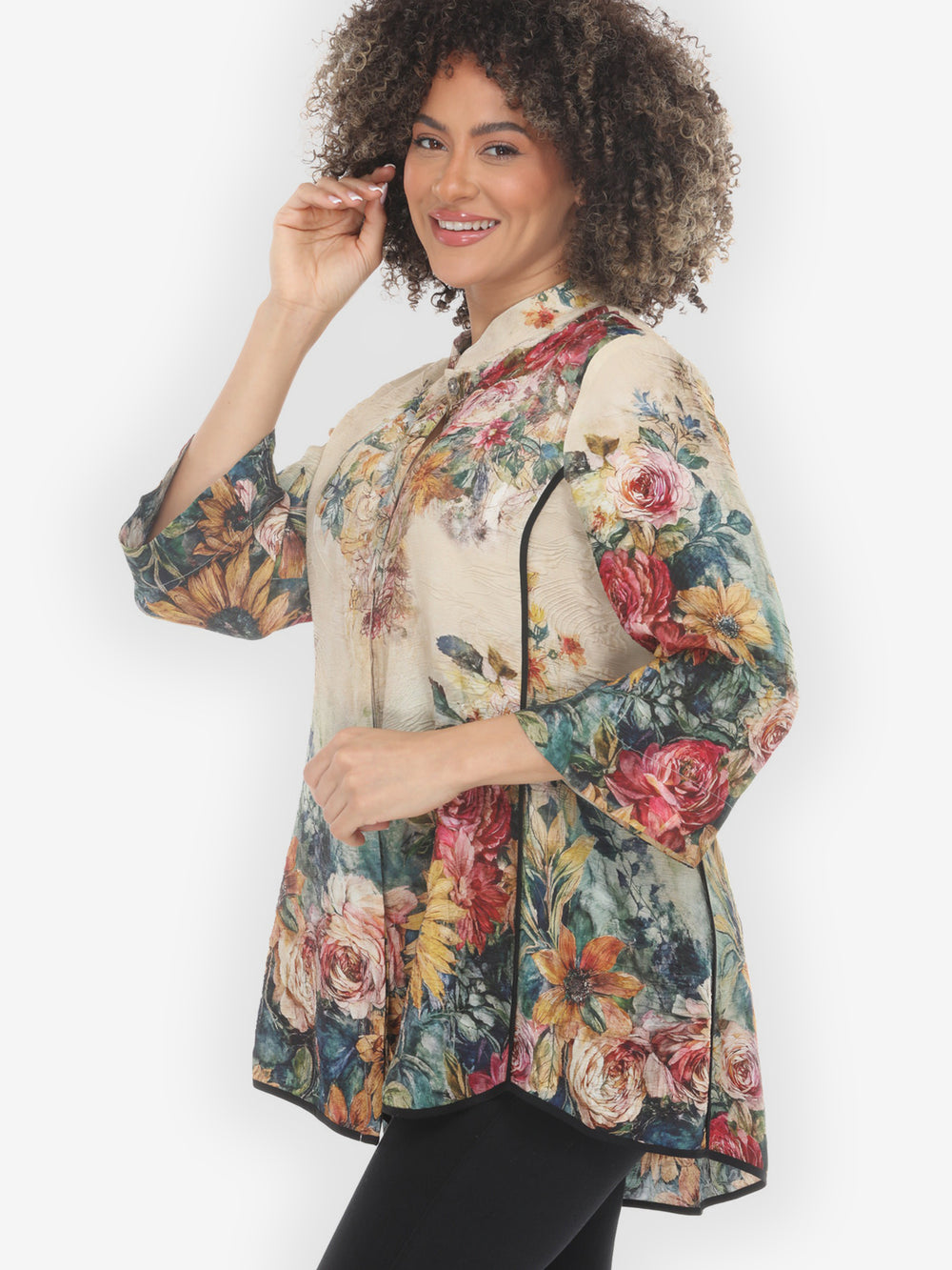 Vintage Floral Art Silk Tummy Tuck Shirt