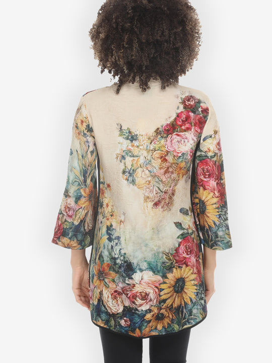 Vintage Floral Art Silk Tummy Tuck Shirt