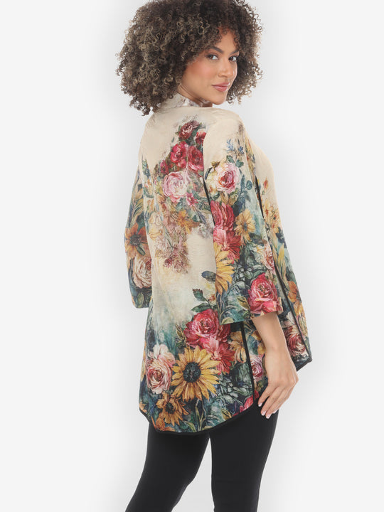 Vintage Floral Art Silk Tummy Tuck Shirt