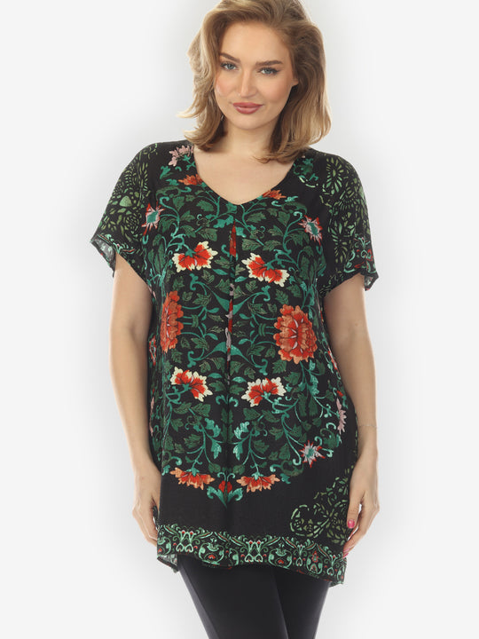 Floral Leafy Vines Pullover Tunic - XL