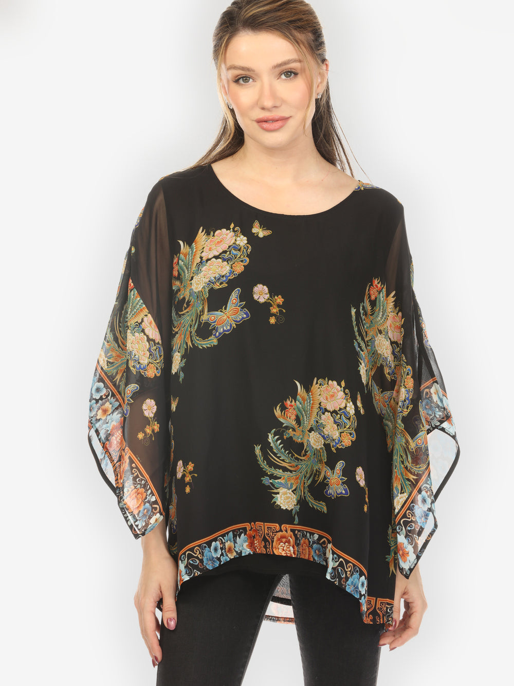 Butterfly Flowers Phoenix Double Layer Silk Top